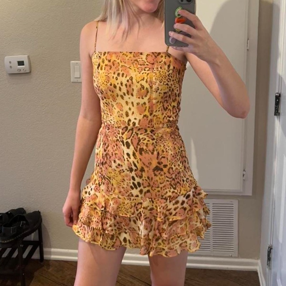 Bardot Animal Print Ruffle Mini Dress size xs